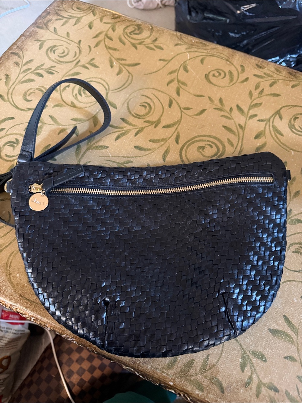 Clare V Black Woven Leather Sling Bag